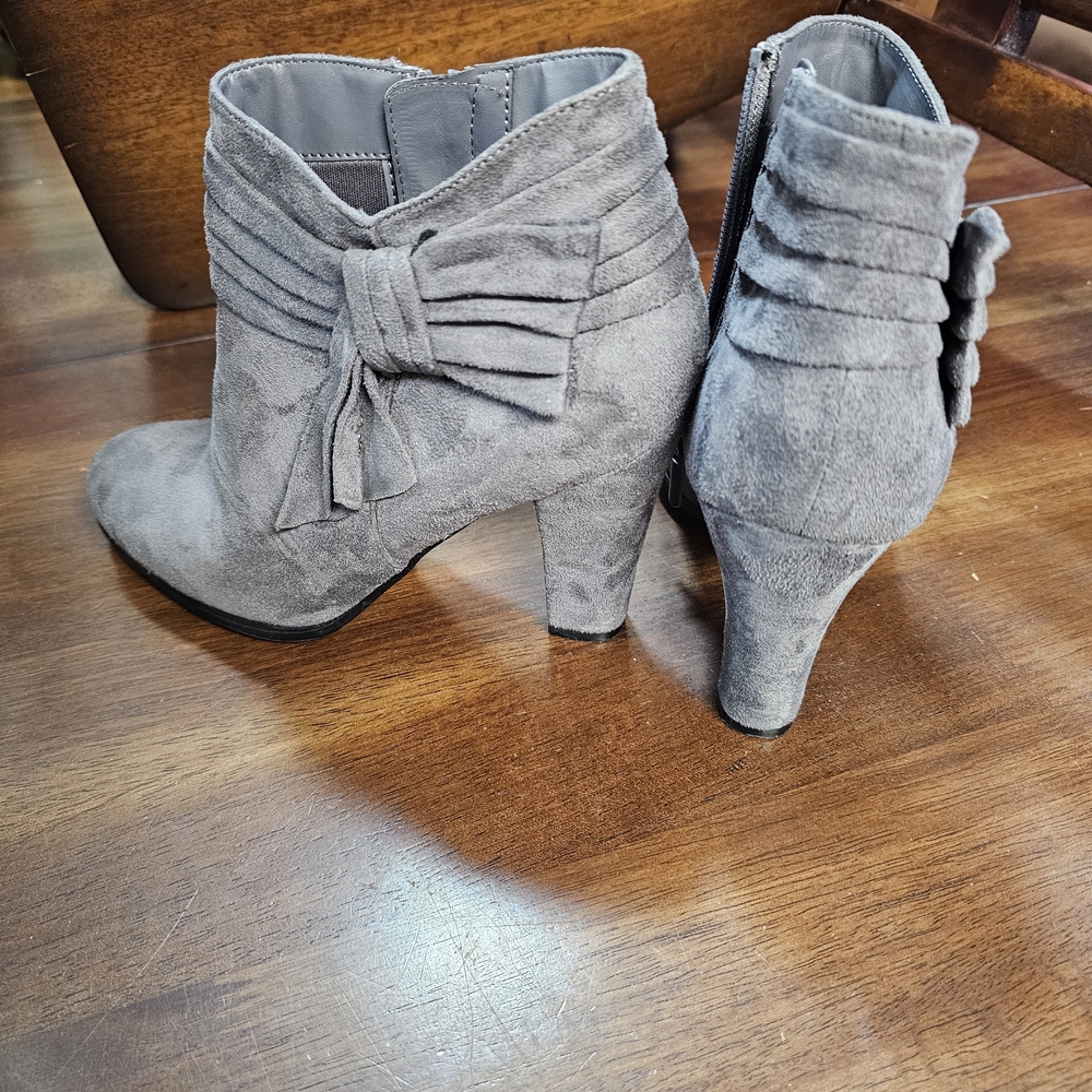Impo Gray Ankle Boots with Bow Accent